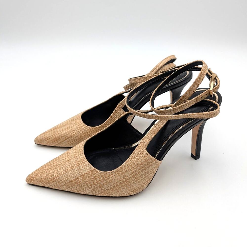 Paige Sawyer Ankle Wrap Pointed Toe Pumps Women's Natural Size US6.5 EU37
